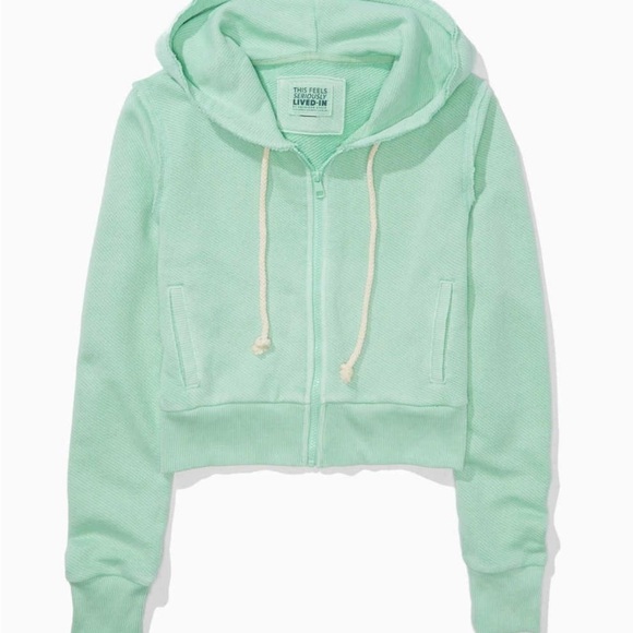 American Eagle Womens Large Mint Sun Set Zip-Up Cropped Hoodie - Picture 9 of 10